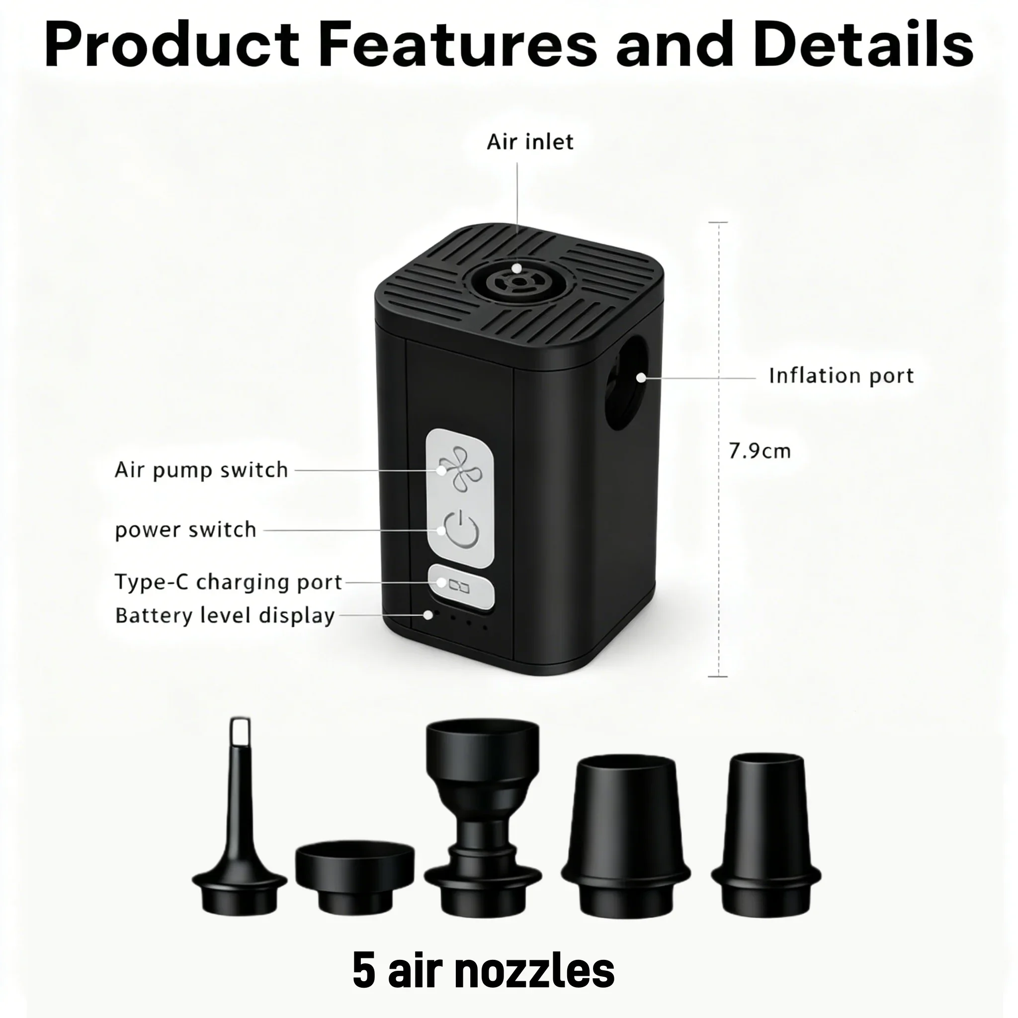 Portable Electric Air Pump 2400mAh Rechargeable Fast Inflation & Deflation Vacuum Pump for Mattress Pool Floats Camping Travel - view 4