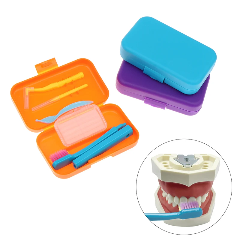 Kit perawatan pembersih gigi portabel, kit pembersih mulut perjalanan dapat dilepas sikat gigi Interdental sikat pengikis lidah casing penyimpanan