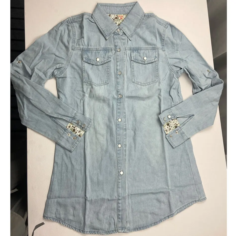 Chemise en jean bleu délavé pour femme, chemisiers basiques à simple boutonnage, revers de cow-boy, mode décontractée, printemps, 2023