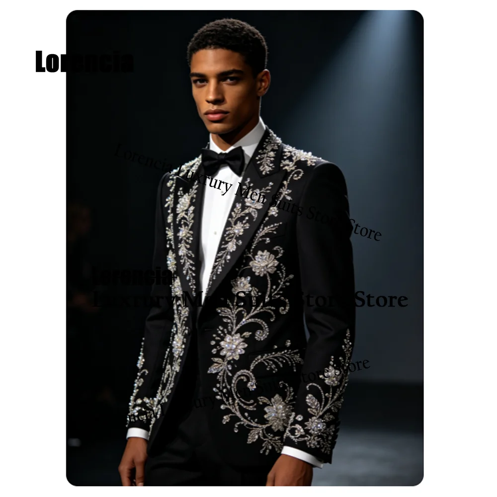 Luxury Rhinestone Embroidery For Men Suit Customized Sequin 2 Pieces Groom Male Blazers Ropa hombre Glitter Slim Wedding Tuxedos