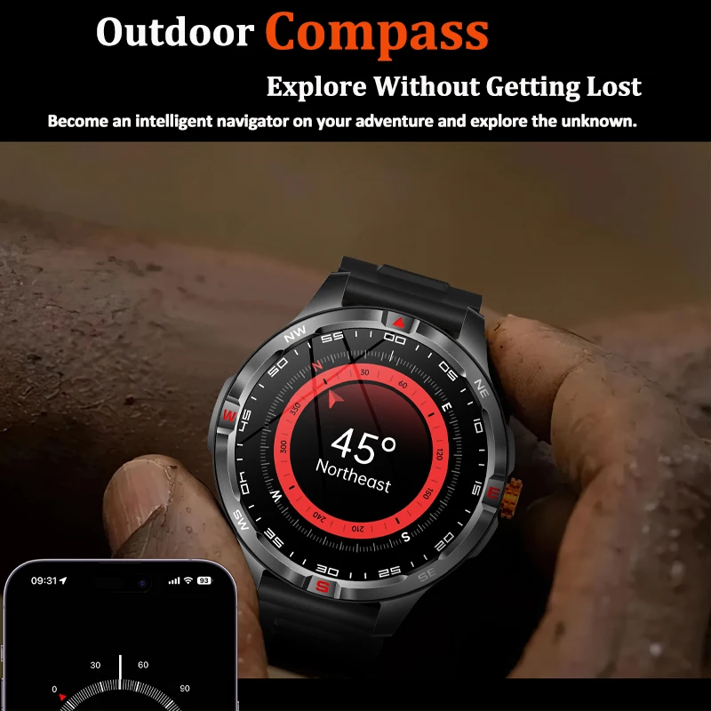 ساعة ذكية عسكرية قوية للرجال بلوتوث مكالمة بطارية 1000 مللي أمبير في الساعة 100 يوم وقت الانتظار شاشة 1.46 بوصة IP68 حركة مقاومة للماء t