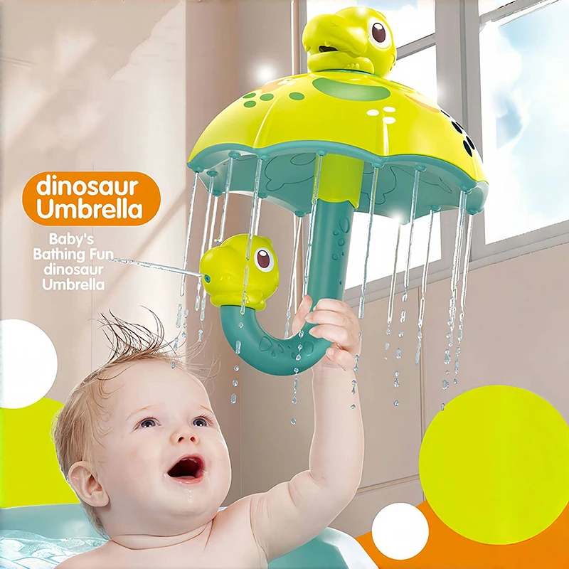 Paraguas de dinosaurio para niños, juguete de ducha, bonito juguete de pulverización de agua para nadar, juguetes de baño interactivos divertidos para padres e hijos, regalos