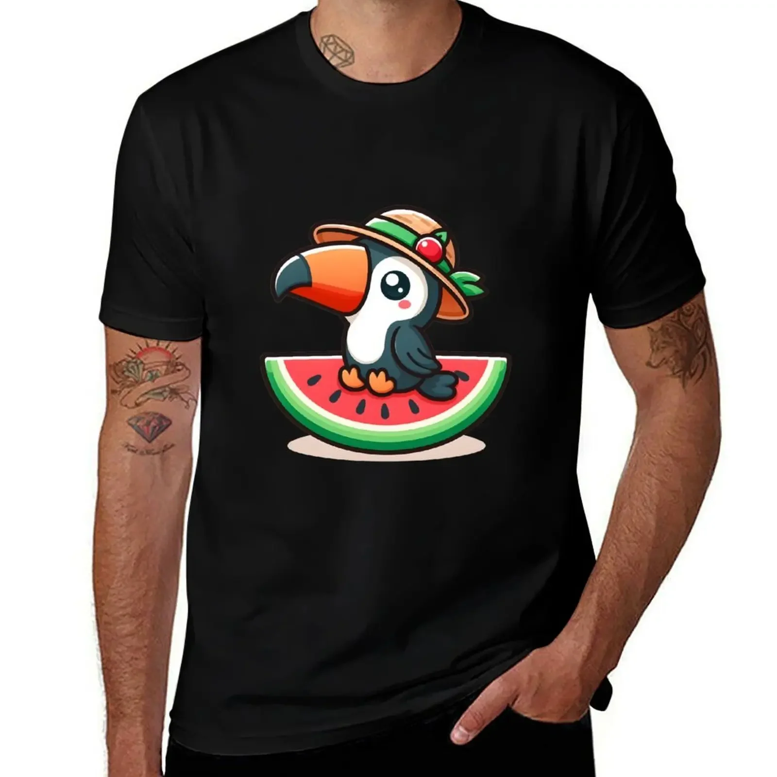 

Kawaii Toucan With Sun Hat T-Shirt graphic t shirts custom t shirt vintage clothes mens cotton t shirts
