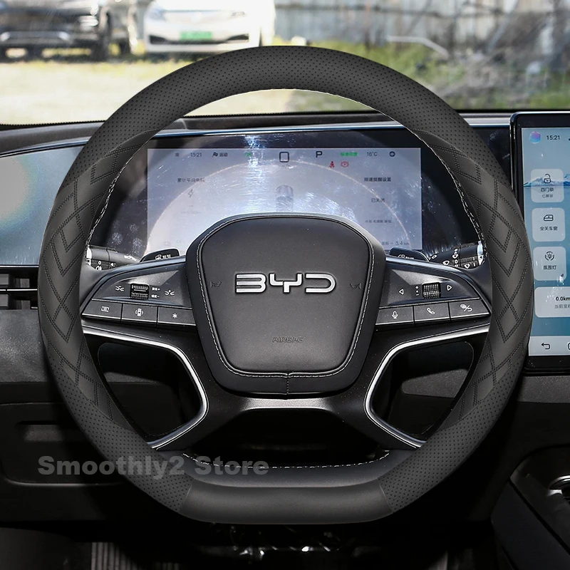 

Leather Car Steering Wheel Cover For BYD Seal Atto 2 2024 2025 Non-slip Auto Steering Wheel Interior BYD Seal Accessories 2025
