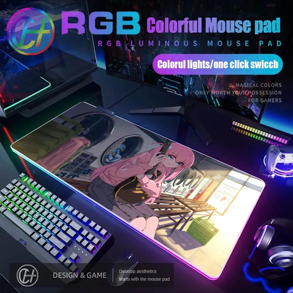 

Bocchi The Rock Большой игровой коврик для мыши RGB Игровой коврик для мыши Настольный коврик HD Gamer Большой светодиодный светильник XXL Коврики для мыши Компьютерный ковер