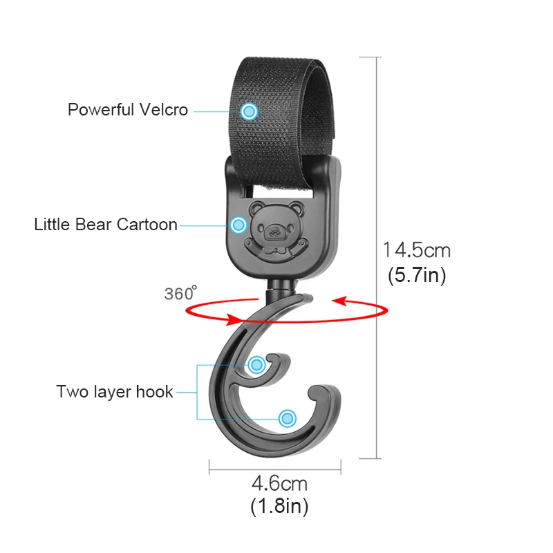 아기 유모차용 후크, 다목적 아기 만화 유모차 액세서리, 360 도 회전 후크, 유모차 정리함 가방 행어, 2 개