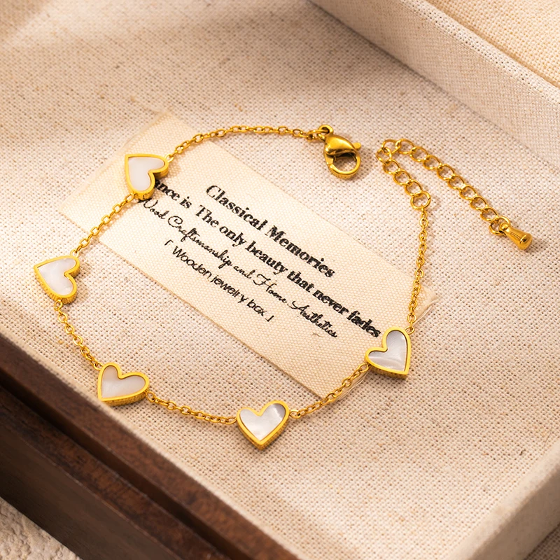 ENSHIR 316L Stainless Steel Heart White Shell Necklace Bracelet Earrings For Women Girls Simple Fashion Jewelry Gifts Wholesale