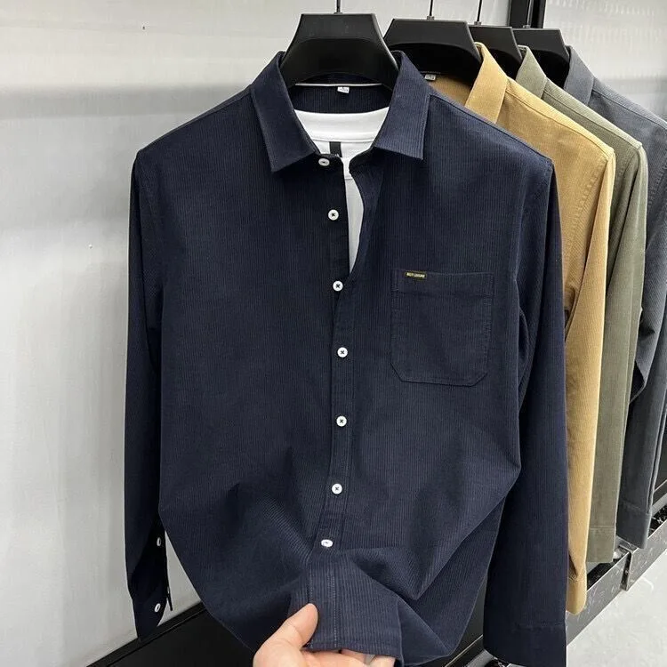 Corduroy Long Sve irt Heren Casual Katoen Puur Katoen Herfst Winter Faion Bovenkleding Jeugd Werkkleding Trendy Button up
