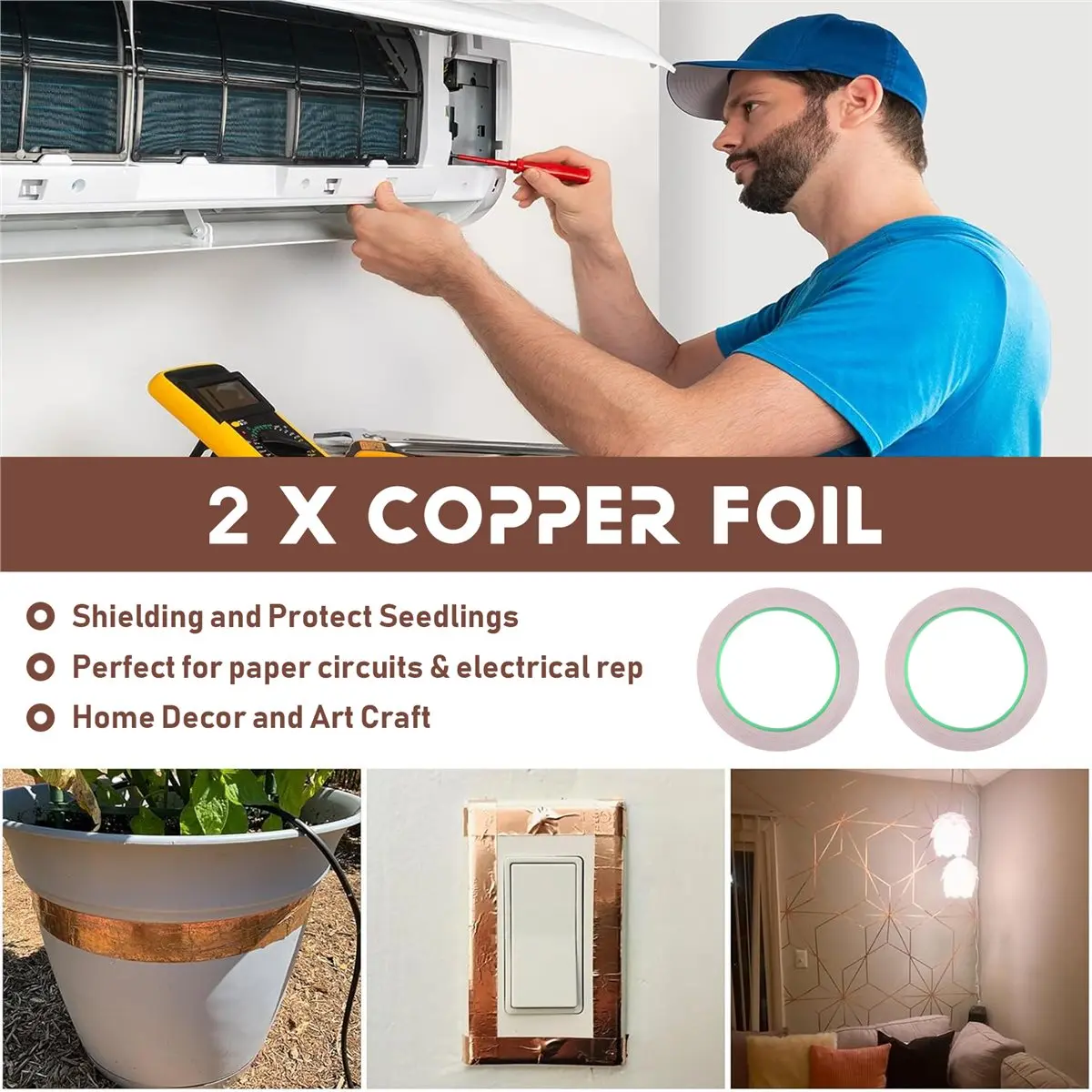 

MALL 5mm Backed Copper Foil Tape for Stained Glass (2Roll)