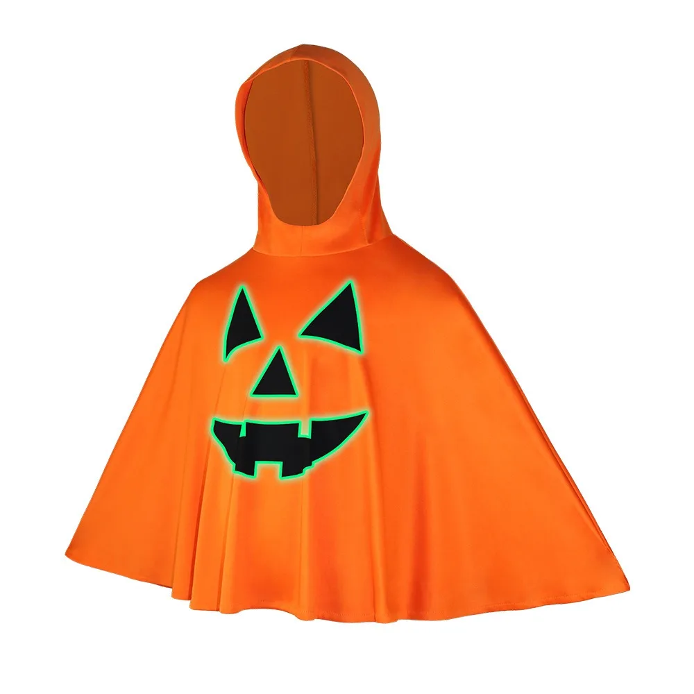 

Halloween Noctilucent Pumpkin Cloak Fun Creative Ghost Face Shawl with Hat Loose Ghost Hooded Cloak Stage Performance