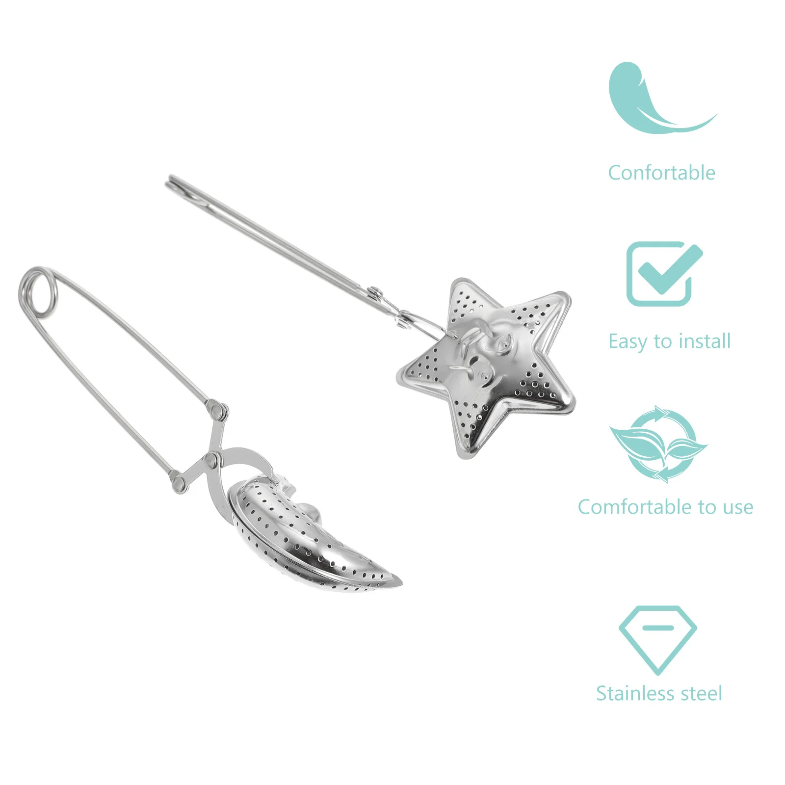 

2 шт. заварочный фильтр с ручкой из нержавеющей стали в форме луны и звезды, ситечко для листового чая, фильтр для травяного чая для домашнего офиса