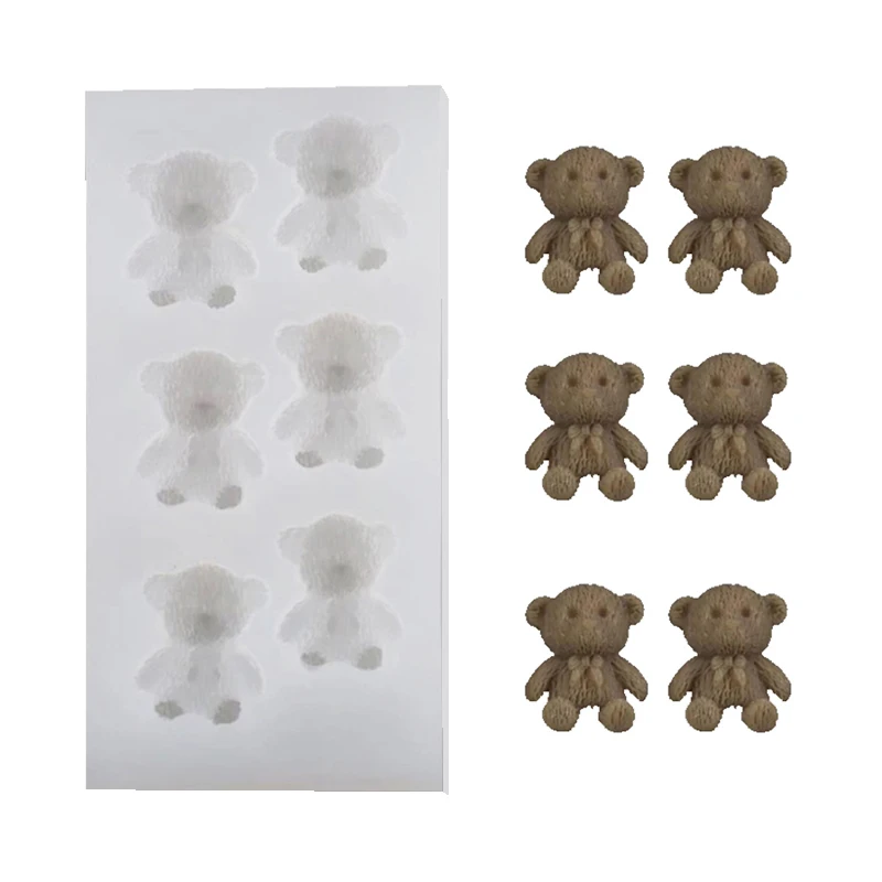 1 piece, new knitted teddy bear silicone mold, sugar flipping baking chocolate decoration cartoon teddy bear mold