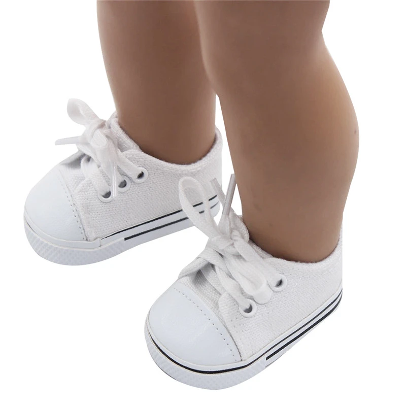 Sapatos de lona para Reborn Doll, tênis casuais, American Girl Doll Clothes, acessórios artesanais, 7 cm, 18 polegadas, 43 cm