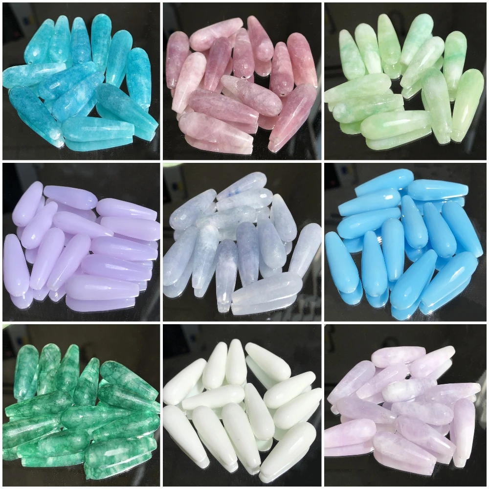 Natural Faceted Chalcedony Jades Smoky Quartz Amazonite Angelite Stone Water Drop Loose Beads For Jewelry Making Diy Bracelet