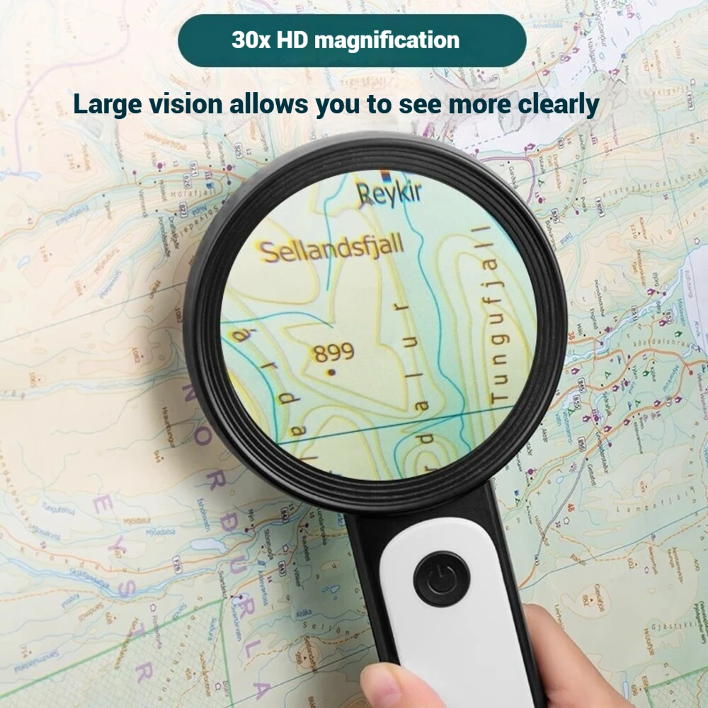 30X Handheld Magnifier with 18 LED Lights Adjustable Cool Warm Light Perfect for Elderly Reading Crafts Close Work