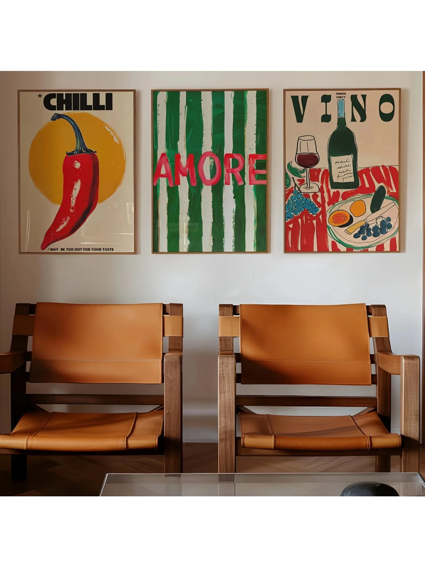 Amore grün gestreifter Leinwanddruck Vino Weinglas & Pfeffer Wandkunst Poster Modernes Wohnzimmer Schlafzimmer Küche Home Decor Geschenke
