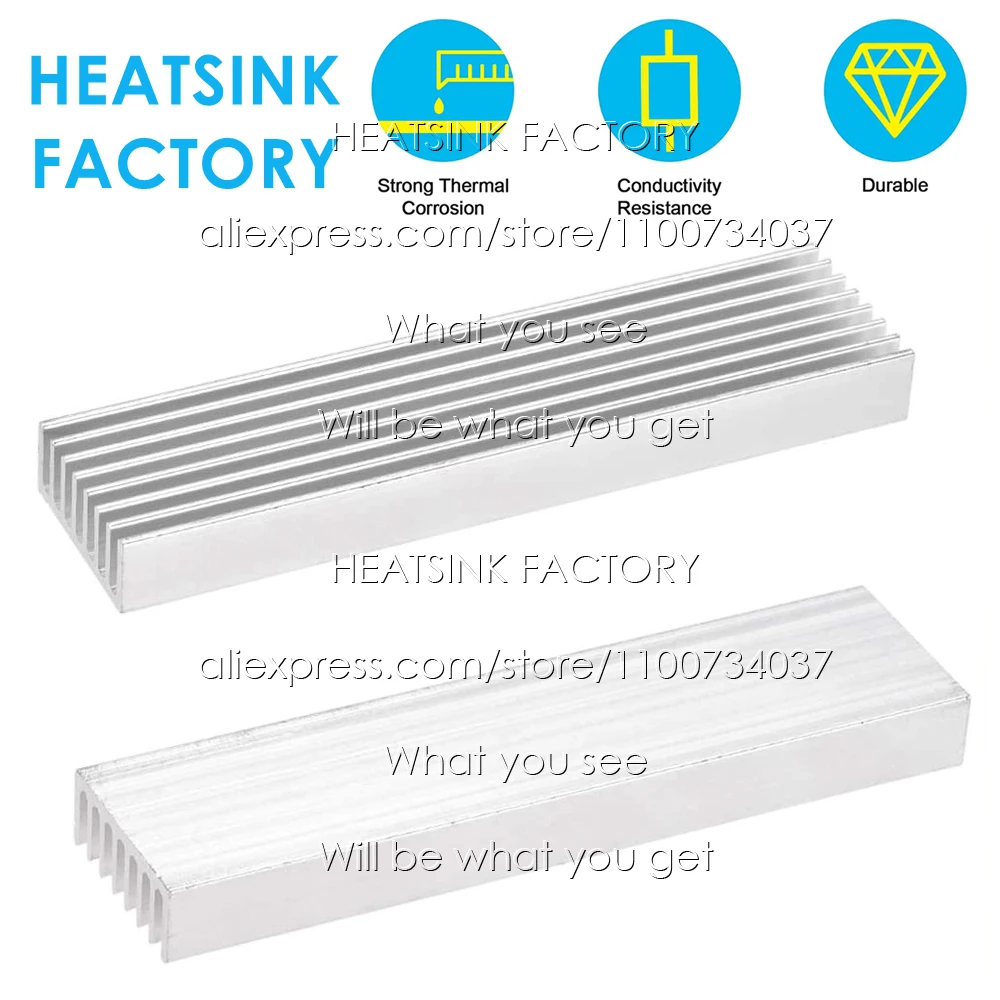 100x25x10mm Silver Rectangle Aluminum Heatsink Cooling Radiator for Electronic IC Chip AMD CPU LED Cooler Heat Dissipation