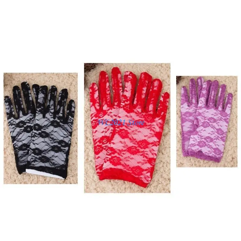 

G5GC Evening Dinner Long Gloves Proms Gloves Black Lace Gloves for Opera Stage