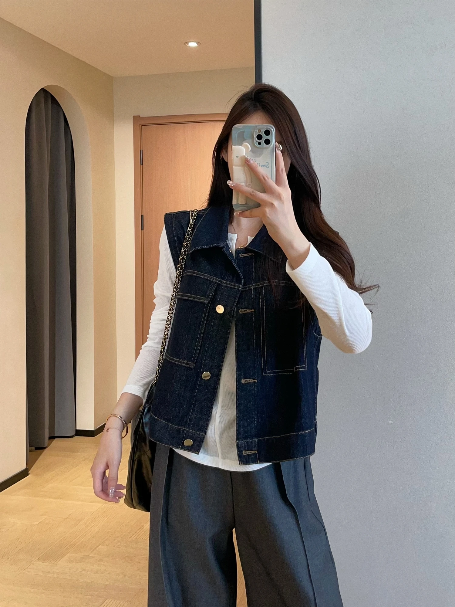 

Мягкий джинсовый жилет WTHEONE в стиле ретро, приталенный, для многослойных образов, 100% хлопок, с круглым вырезом, на одной пуговице