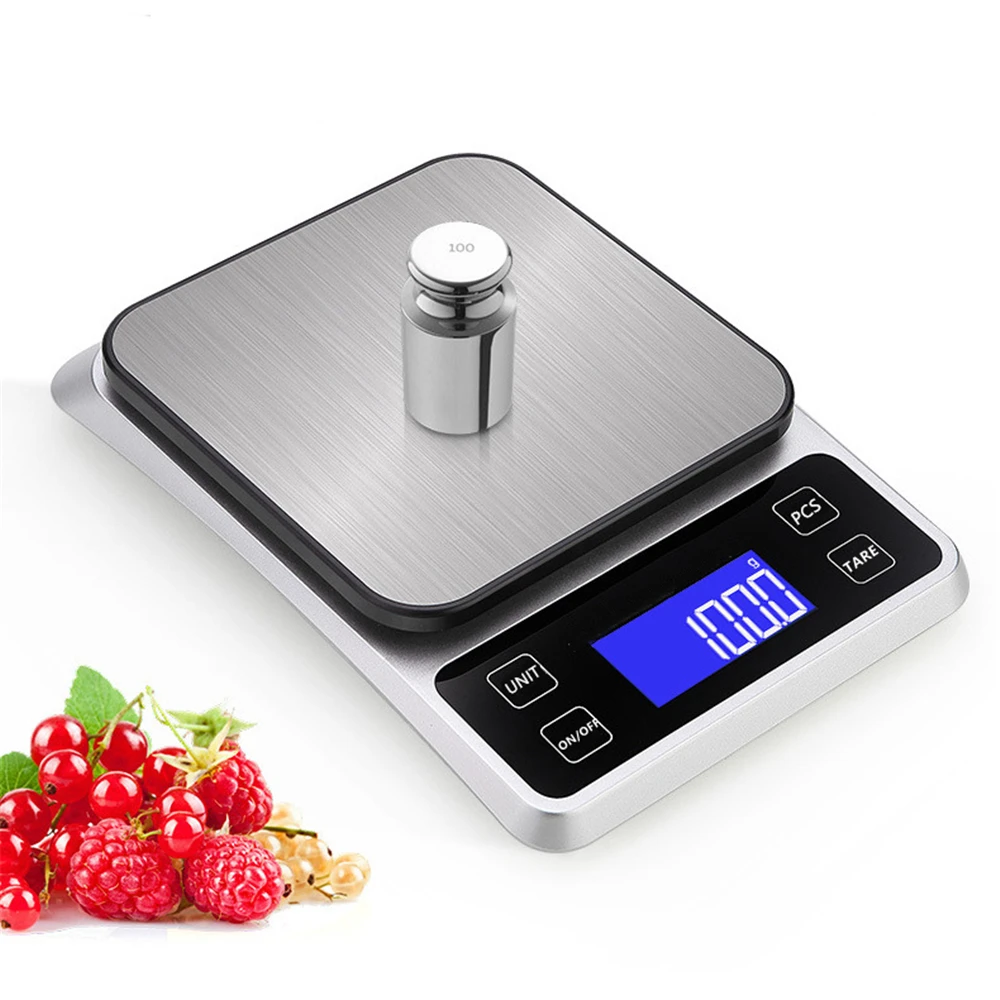 Electronic Kitchen Scale 10KG/1g 5KG/0.1g Digital Weighing Food Balance Smart Measuring Tools USB Charge Stainless Steel Panel