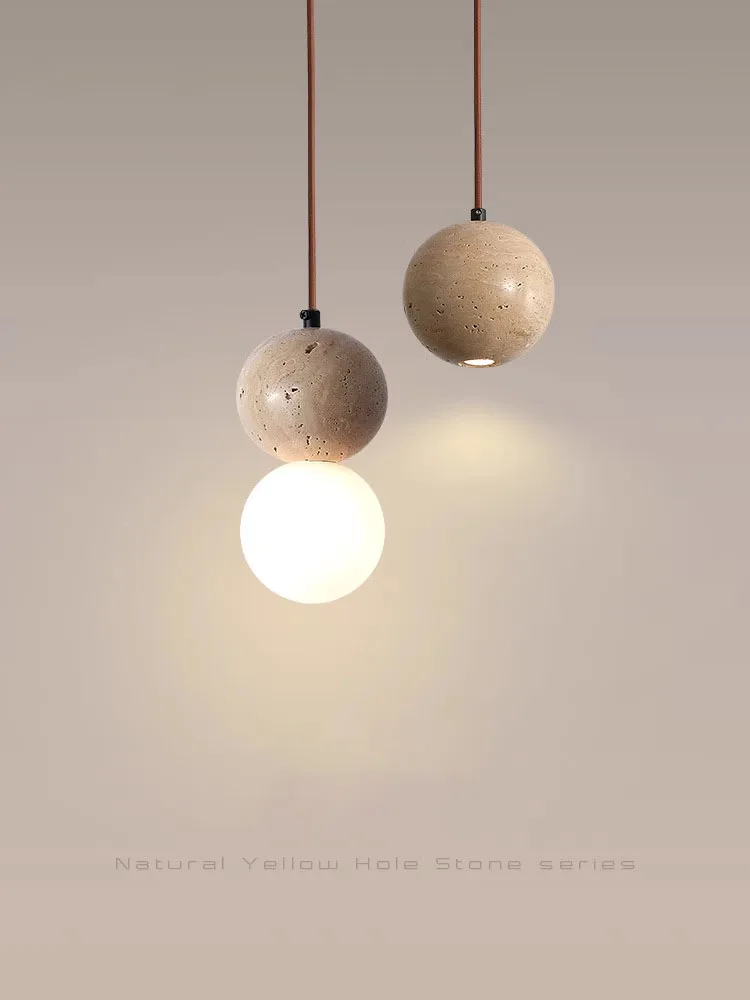 

Led Pendant Lamp Yellow Cave Stone Light Bedroom Bedside Small Round Hanging Lights Wabi Sabi Style Retro Lighting Fixture