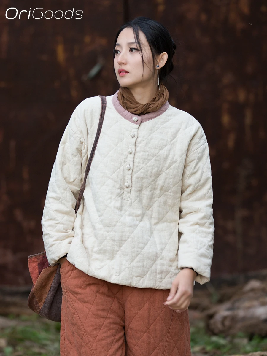 

OriGoods хлопковое стеганое пальто женское толстое теплое стеганое зимнее пальто пуловеры пальто зимняя одежда в китайском стиле новинка 2025 B348