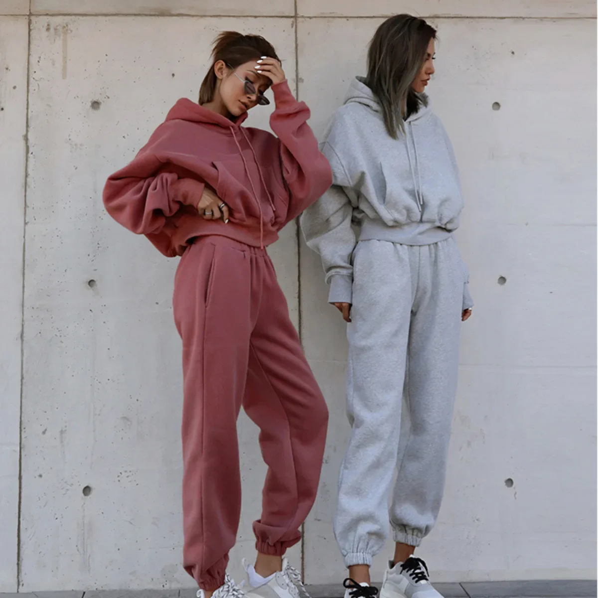

Autumn Winter Two Piece Set Tracksuit Women Sportwear Hoodies Pocket Sweatshirts Trousers Jogger Drawstring Pants Loose Outfits