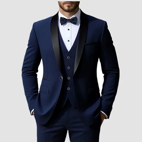 Conjunto de traje formal para hombre, esmoquin informal de negocios ajustado para boda, solapa de muesca de manga larga, novio