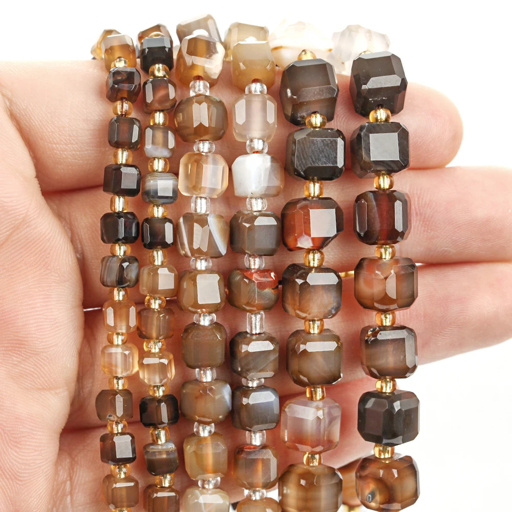 6 8 10mm Natürliche Kaffee-Streifen-Achat-Quadrat-Abstandsperlen für Schmuckherstellung DIY Armband Zubehör 15 Zoll – Detail 5