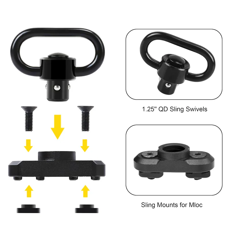 Mlok QD Sling Swivel Mount with 1.25 Inch Quick Detach Buckle Push Button Attachment Points Outdoor Hunting Accessories