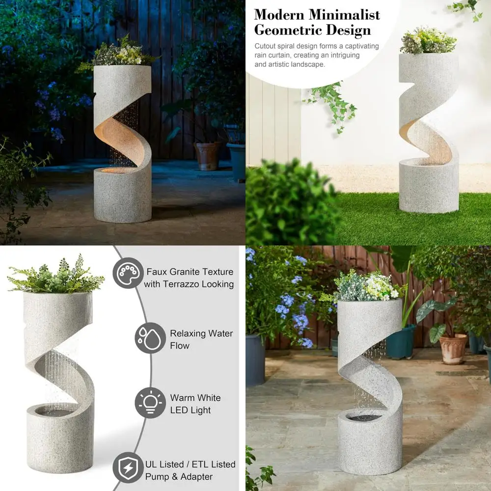 

Многоуровневый уличный фонтан Glitzhome со светодиодной подсветкой, фонтан для кашпо из изогнутого камня, стиль из искусственного терраццо