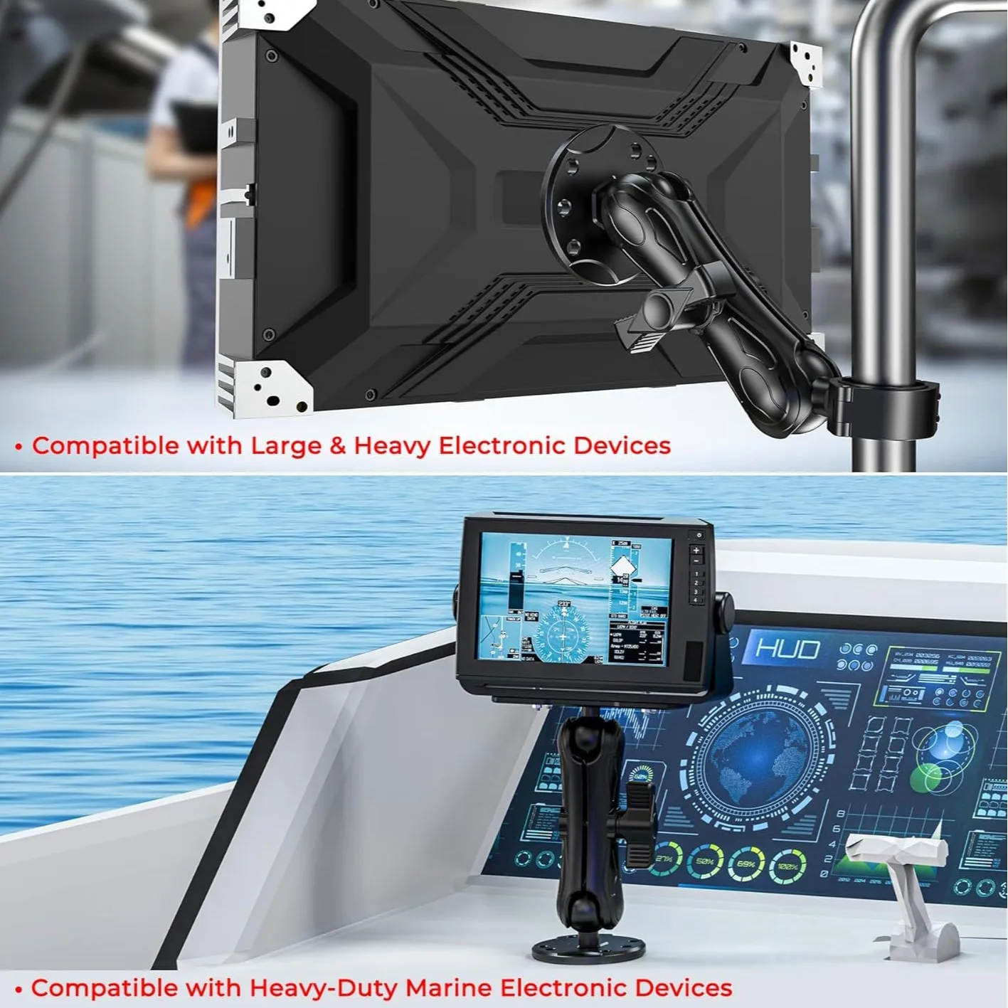 Braço de soquete duplo médio universal de alumínio compatível com componente de montagem Ram de 2,25 polegadas para localizador de peixes/trator/carretel elevatório