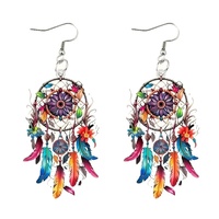 2D Flat Retro Art Bohemian Style Dreamcatcher Pattern Acrylic Earrings High Quality Elegant Holiday Party Jewelry Accessories