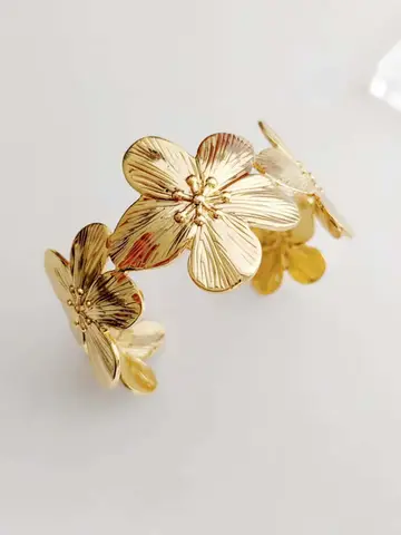 Gold Flower Bangle, Women's Jewelry, Valentine's Day Gift