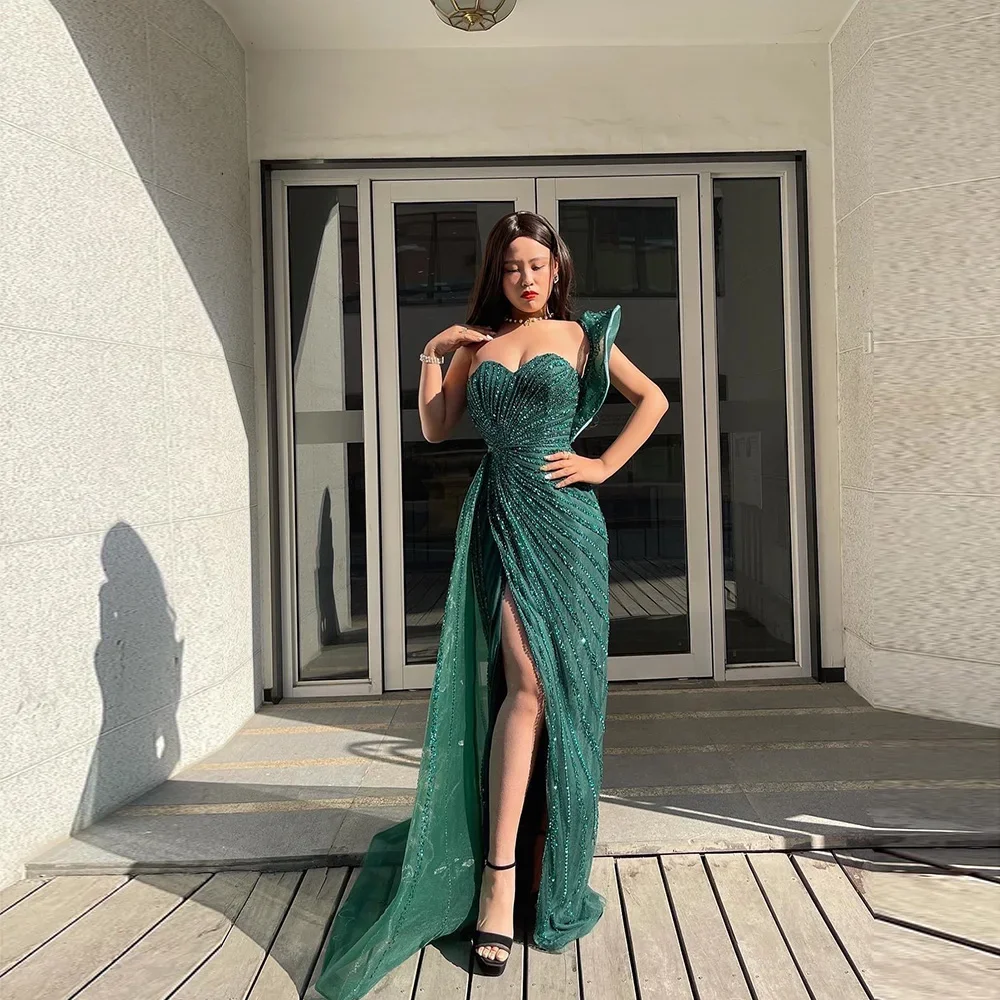 YALIN Sexy Sweetheart Prom Dresses One-Shoulder Side Split Floor-Length Party Gowns 2022 Sequin Mermaid Evening Dress Vestidos