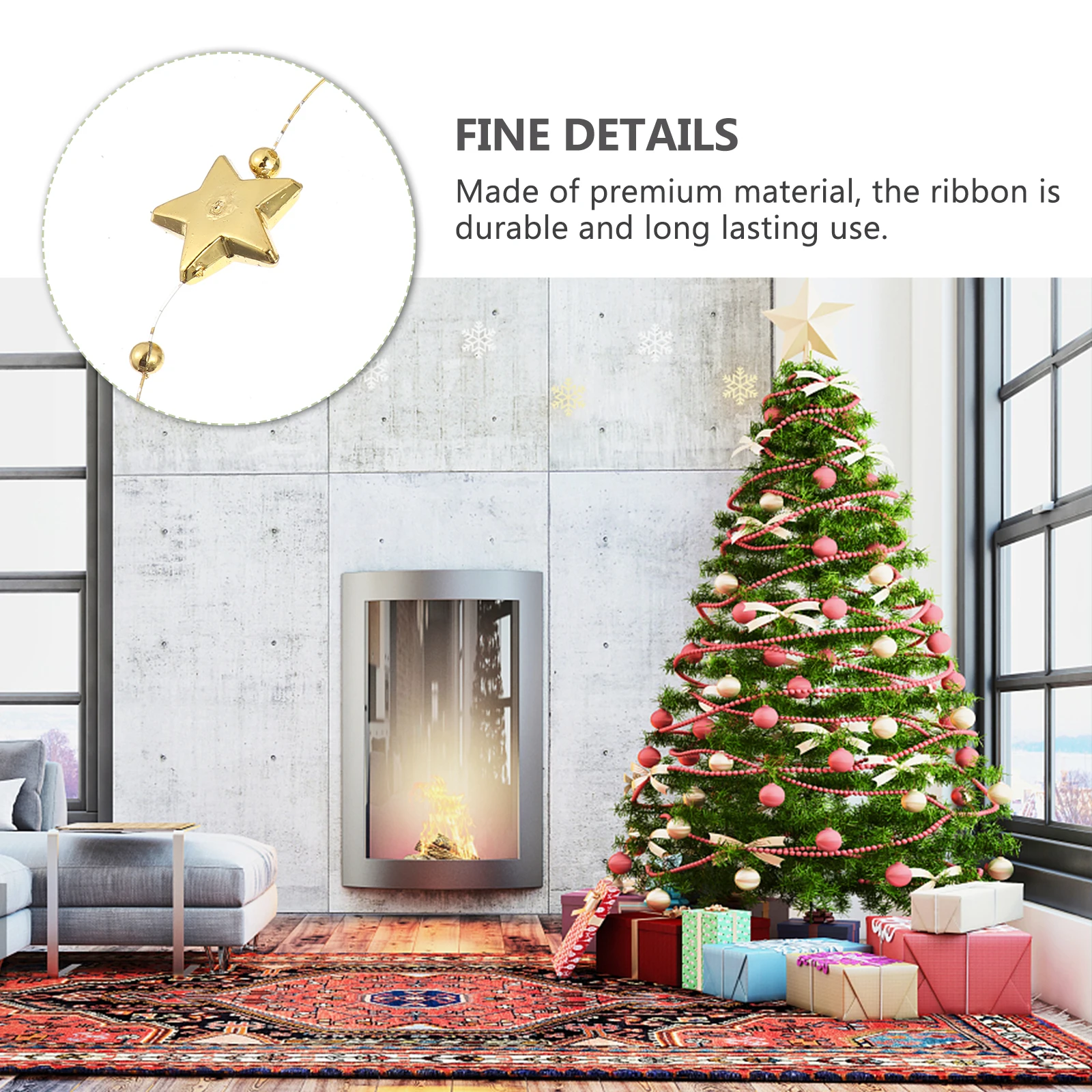 

1 Roll Pentagram Bead Chain Ribbon For Christmas Wedding Party Decor Diy Gift Wrapping, Handmade Craft String, Festive