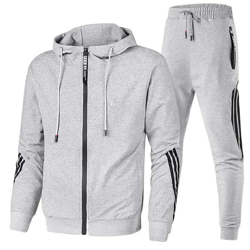 

Spring and Autumn Men's Casual Wear, Hooded Zippered Jacket, Running, Mountaineering and Fitness Sports Wear Two-Piece Set ,Hig