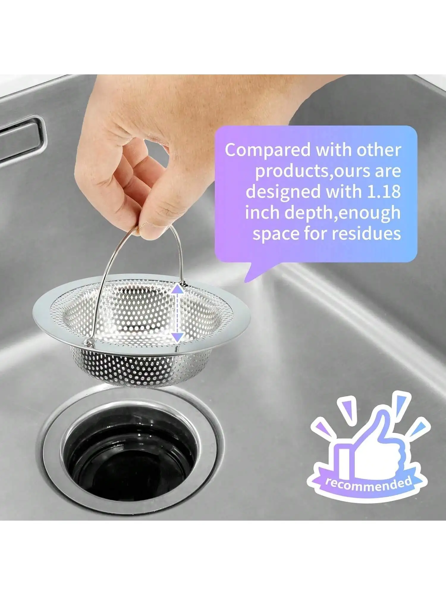 2 Pcs Stainless Steel Sink Strainer Clog Prevention Filter for Kitchen Bathroom Drain
