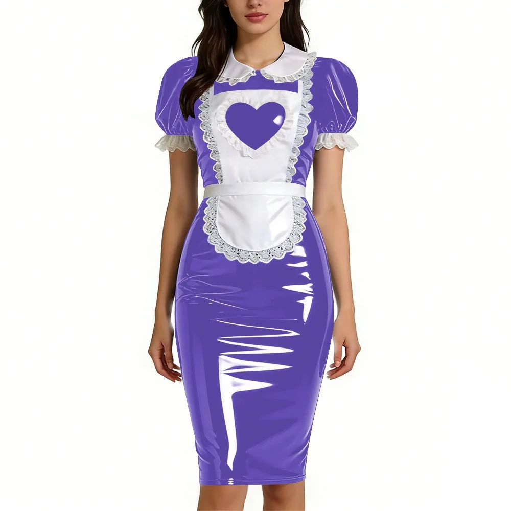 

Женский комплект: фартук-серветка, короткое платье горничной, блестящее ПВХ-платье из искусственной кожи с кружевной отделкой, наряд для ролевых игр и вечеринок