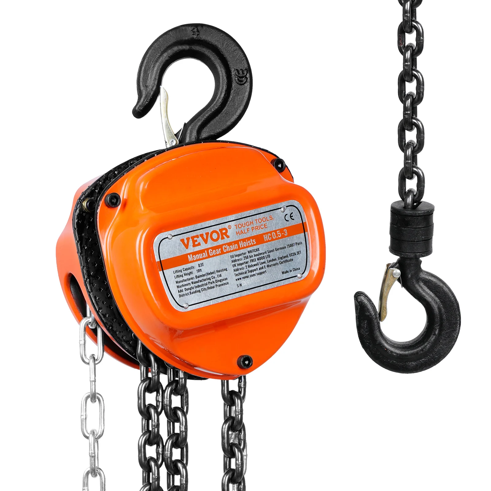 VEVOR Hand Chain Hoist,0.5,1,2,3Ton,G80 Galvanized Carbon Steel with Double-Pawl Brake,Auto Chain Leading & 360° Rotation Hook