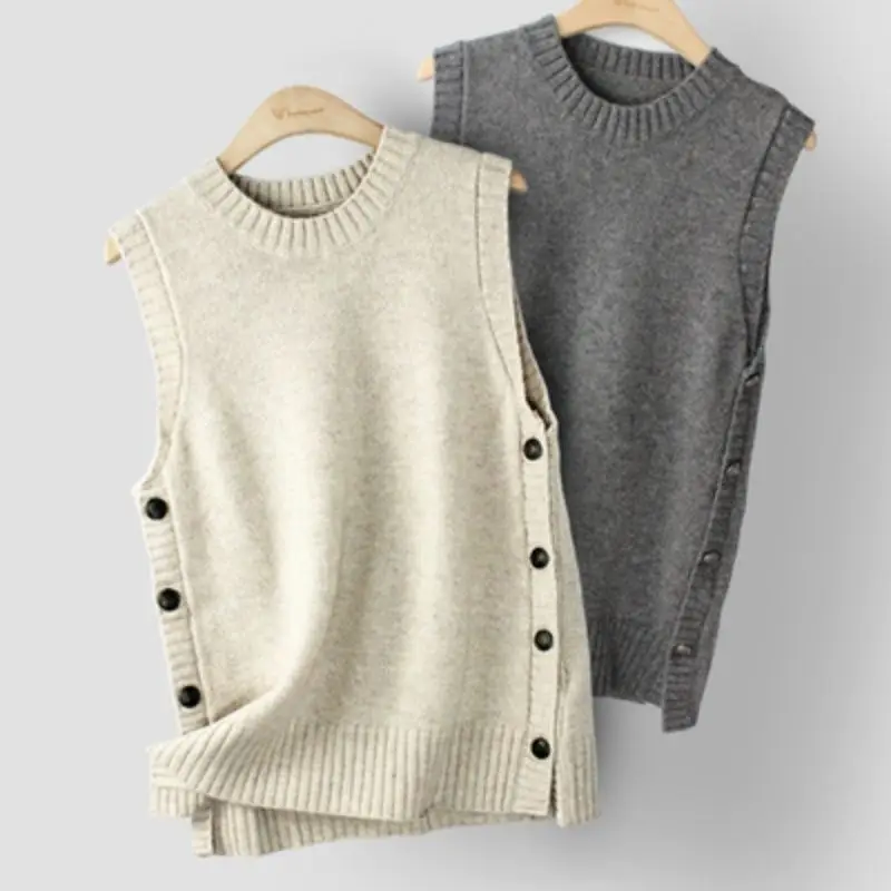 New Sleeveless Knitwear Japanese Kam Shoulder Vest Sheep Sweater Tank Top Women\'s Design Feels Small