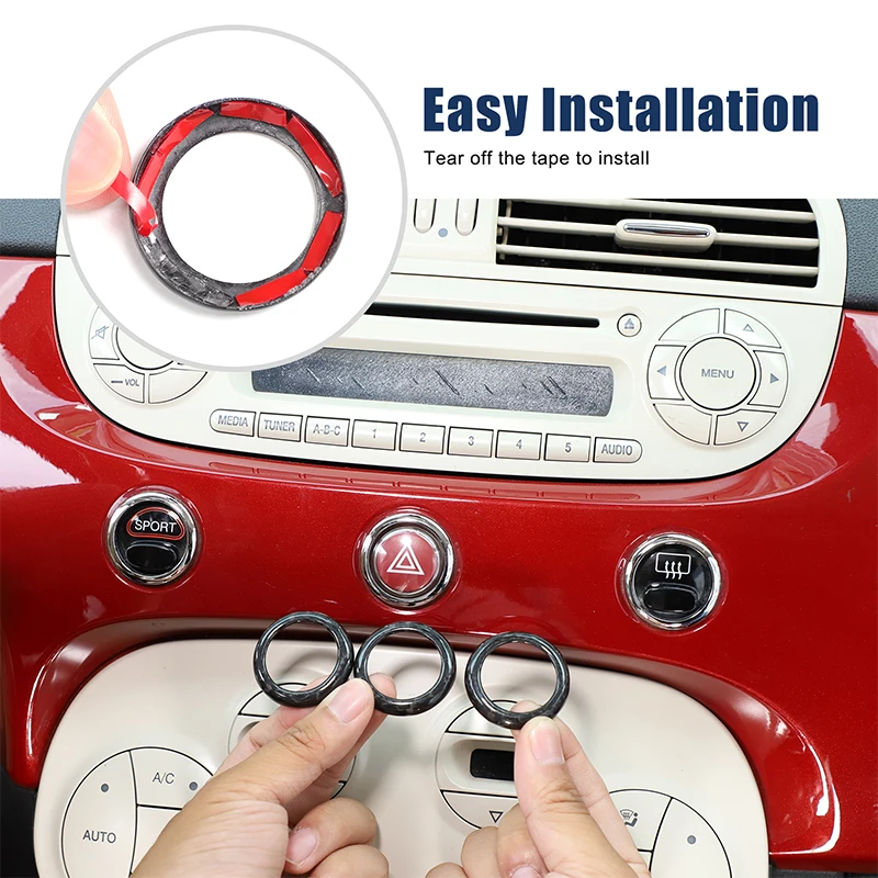 

3piece set Real Carbon Fiber For Fiat 500 Abarth 595 695 2007-2026+ Car Dual Flash Driving Mode Decorative Circle Accessories