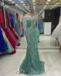 Mint Green Beaded Celebrity Dresses Mermaid Special Crystals Red Carpet Runway Dresses Vestidos De Noche Opening Ceemony Dresses