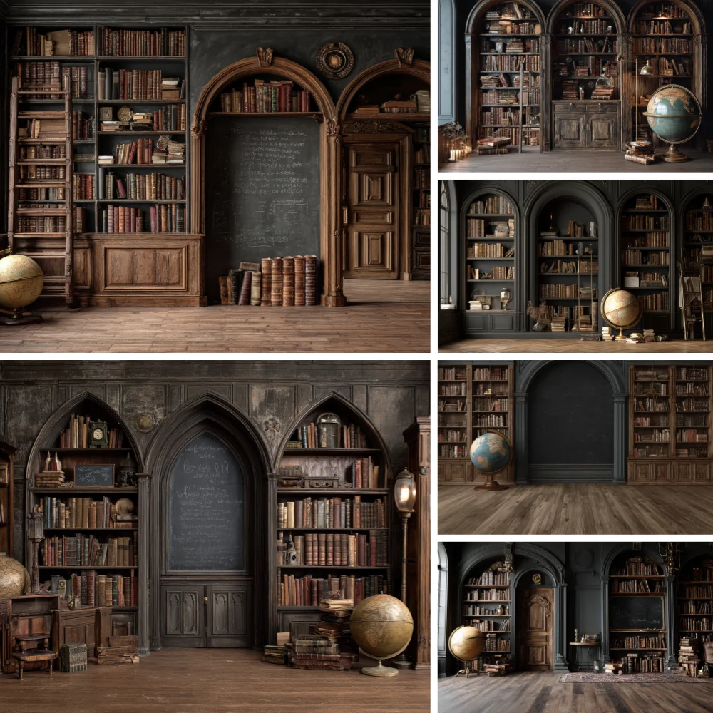 

Vintage Bookshelf Photography Background Globe Indoor Bookcase Kids Birthday Party Portrait Decor Backdrop Photo Studio Props
