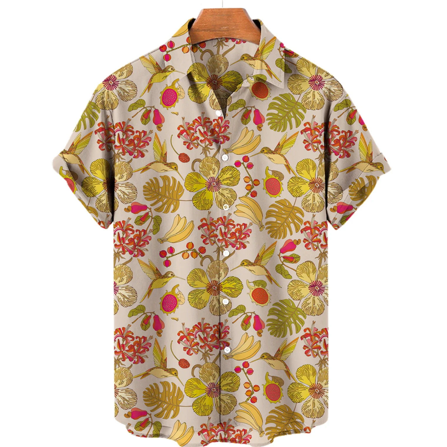 Sunshine sunflower print Hawaiian men\'s beach style short-sleeved shirt loose casual large size men\'s shirt 2023 new style