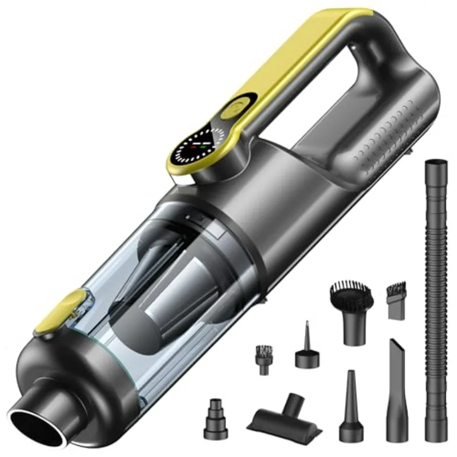 Car interior vacuum cleaner: 18000Pa cordless handheld, ABS plastic body, black color, 35-min runtime with LED light LCD screen