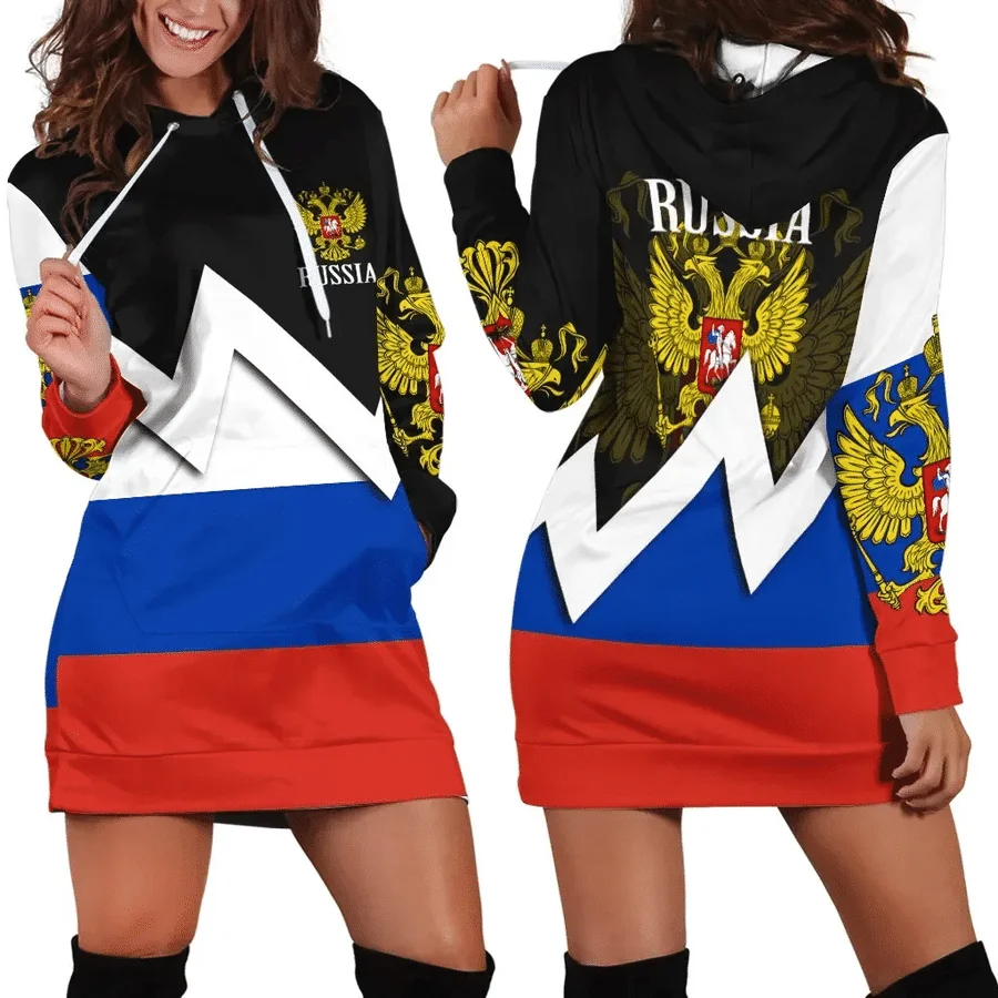 Russia Flag 3D Women Hoodie Dress Custom Name Retro Harajuku 3D Printed Flag Pullover Casual Sexy Women Hoodie Dress