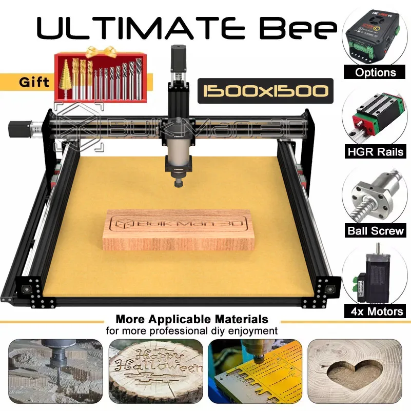 

20%off 1500x1500mm ULTIMATE Bee CNC Router Machine Full Kit Ball Screw Quiet Transmission DIY Milling Engraver BulkMan 3D