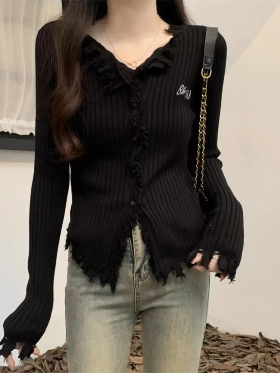 Milk Series Tassel Apricot Colored Knitted Base Shirt Women's Spring New Style Super Beautiful Unique and Chic Small Top