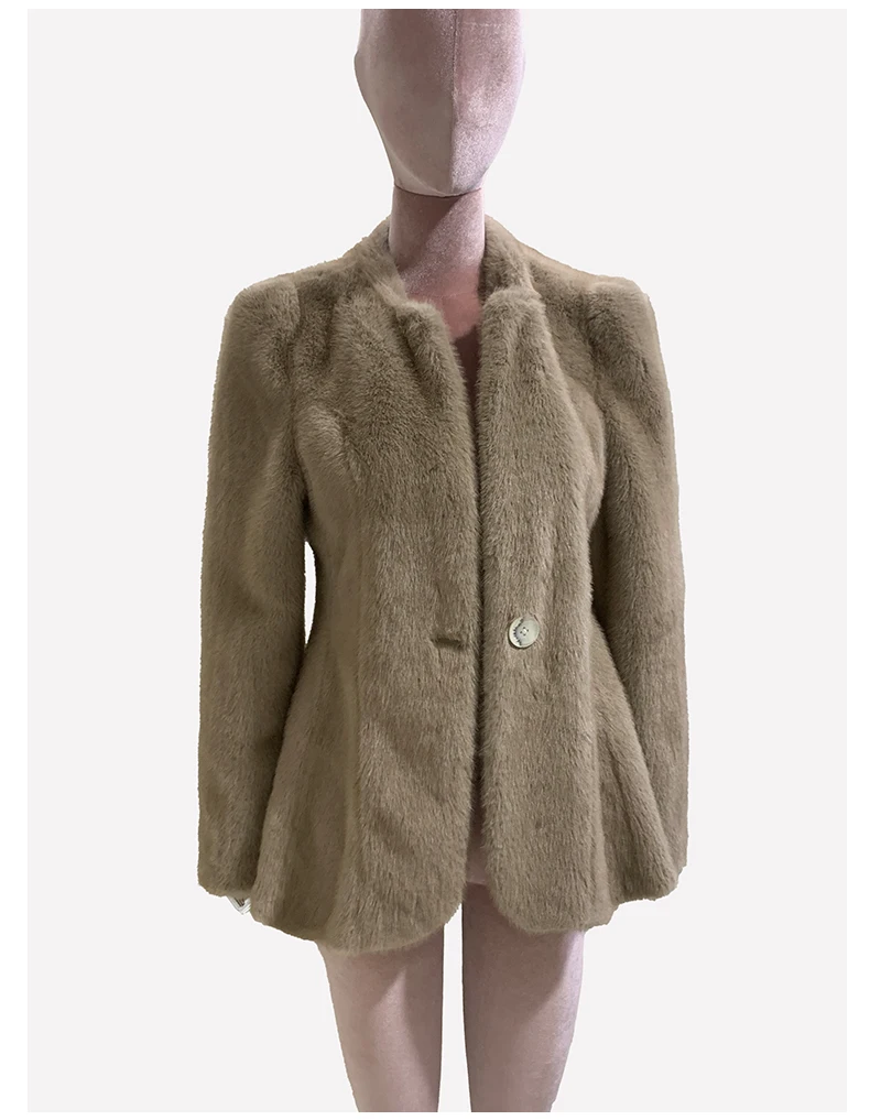 Nerazzurri Autumn Winter Elegant Luxury Chic Short Fitted Faux Fur Blazer Women Single Button Puff Sleeve Fluffy Jacket 2024